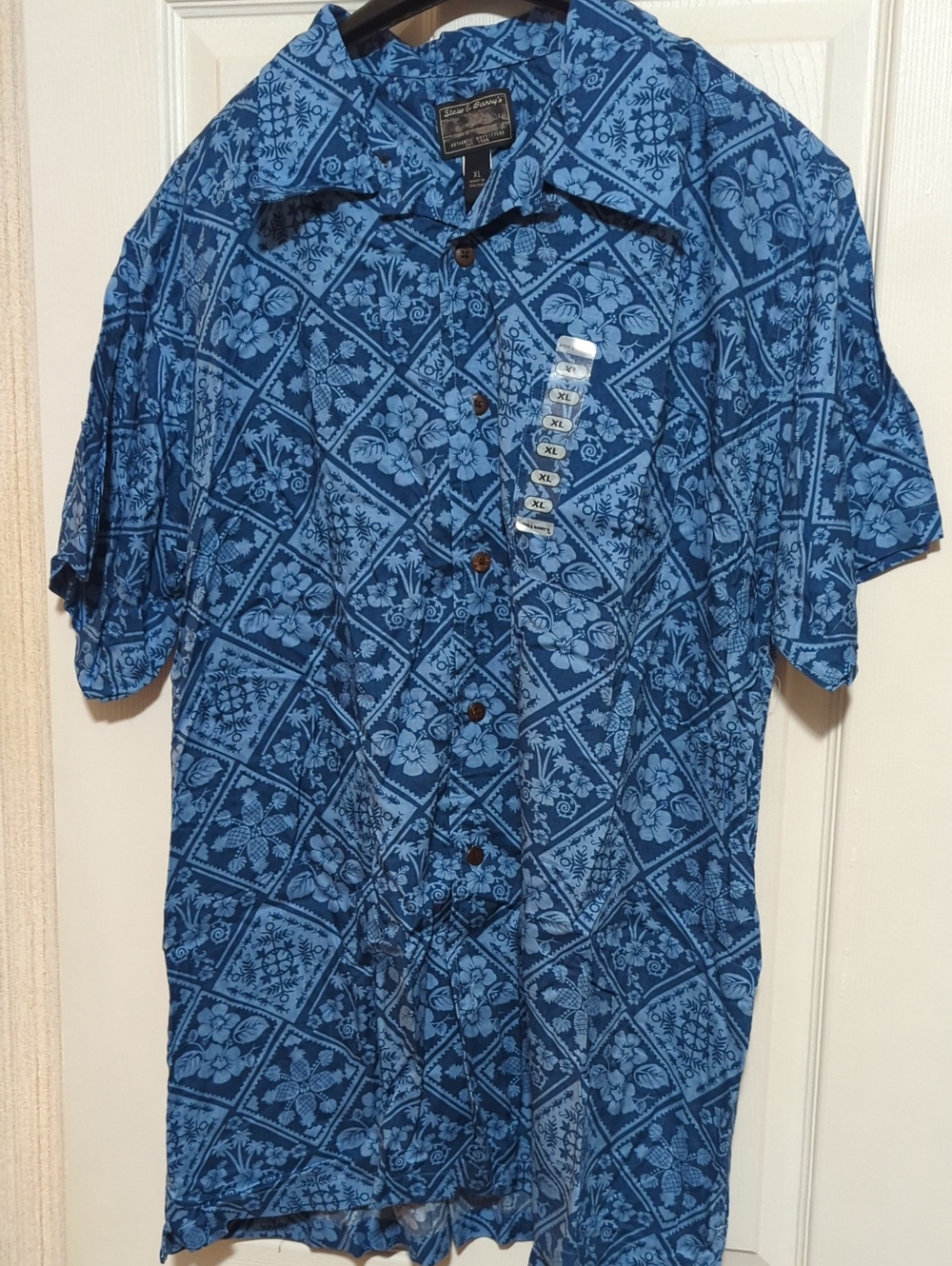 Steve & Barry's Blue Floral Hawaiian Button-Down Shirt